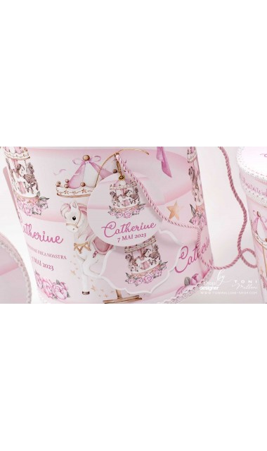 Trusou botez fetita tematic si personalizat cu ponei Pink Carousel 17